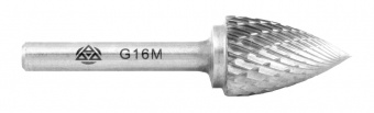 Борфреза сфероконическая с заостренным концом, тип G, d=16 мм; (l=25 мм, L=65 мм, dхв=6 мм, сплав ВК8, ГОСТ Р 52780-2007)